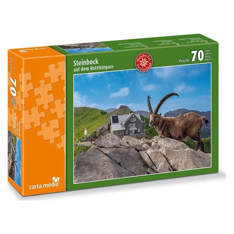 Puzzle 70-teilig Steinbock auf Rotsteinpass