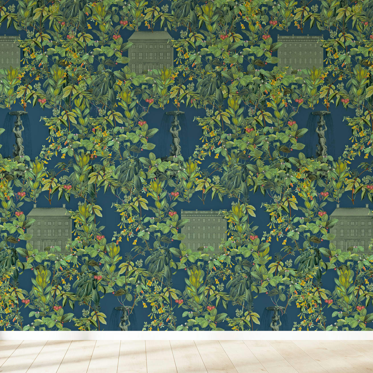 - Papier peint motifs fontaine maison bleu 425x260cm