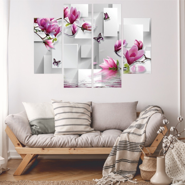 Obraz Tetraptyk MAGNOLIE Motyle Abstrakcja 80x60cm
