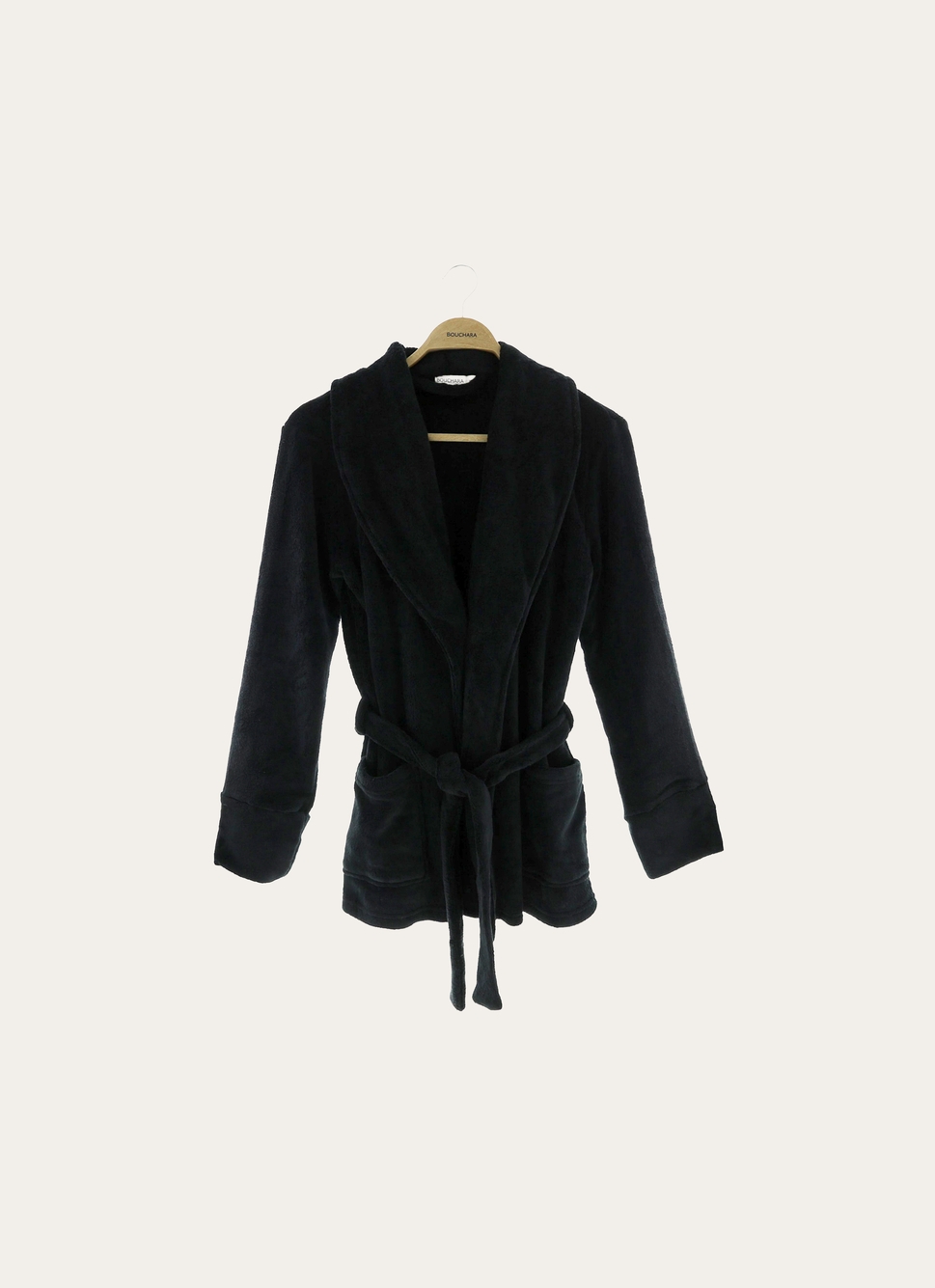 PEIGNOIR COURT EN POLAIRE AVEC COL CHÂLE BLEU GRIS