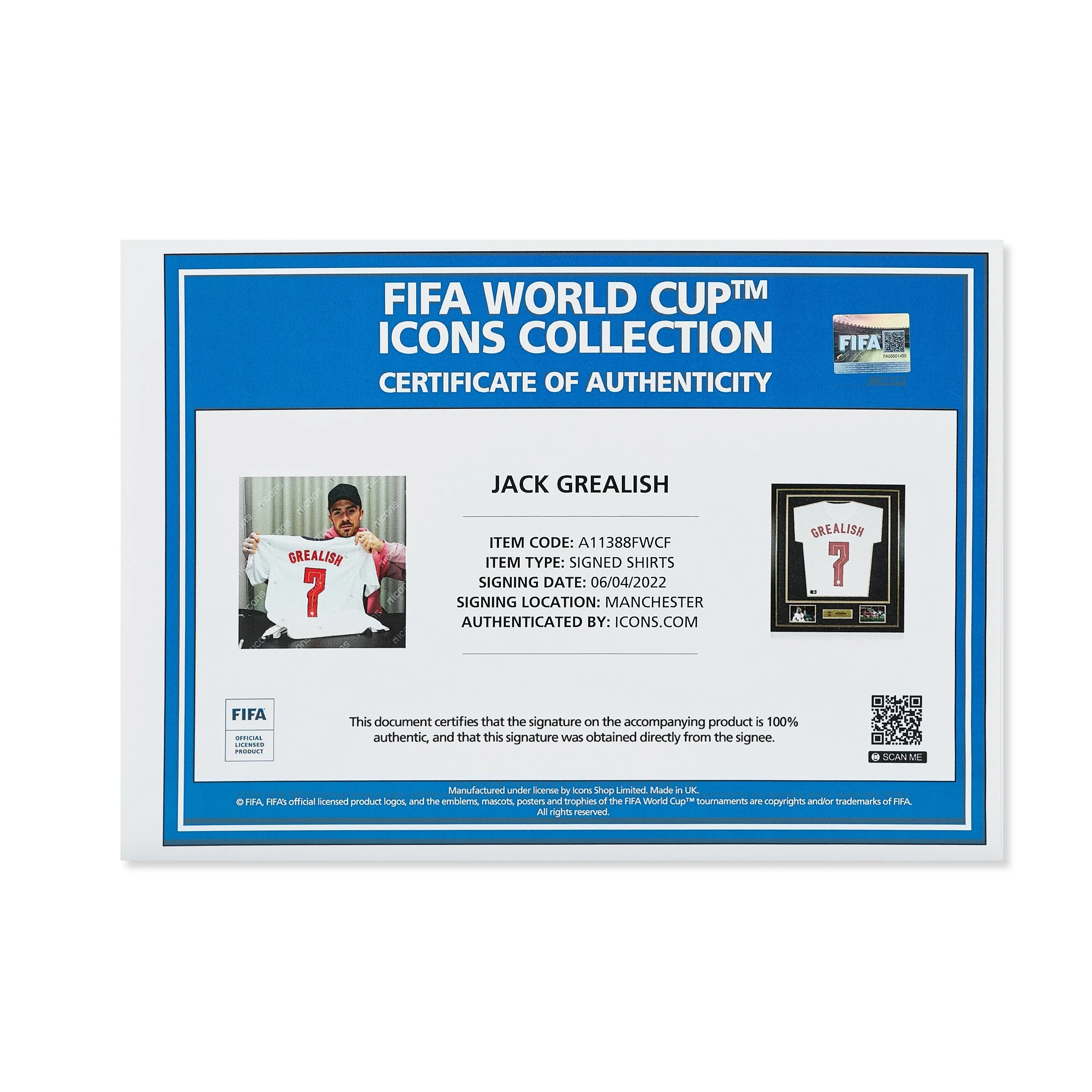 Official Signed Jack Grealish England Shirt - 2021-22
