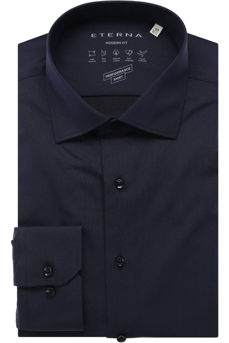 ETERNA Performance Modern Fit Hemd marine, Einfarbig