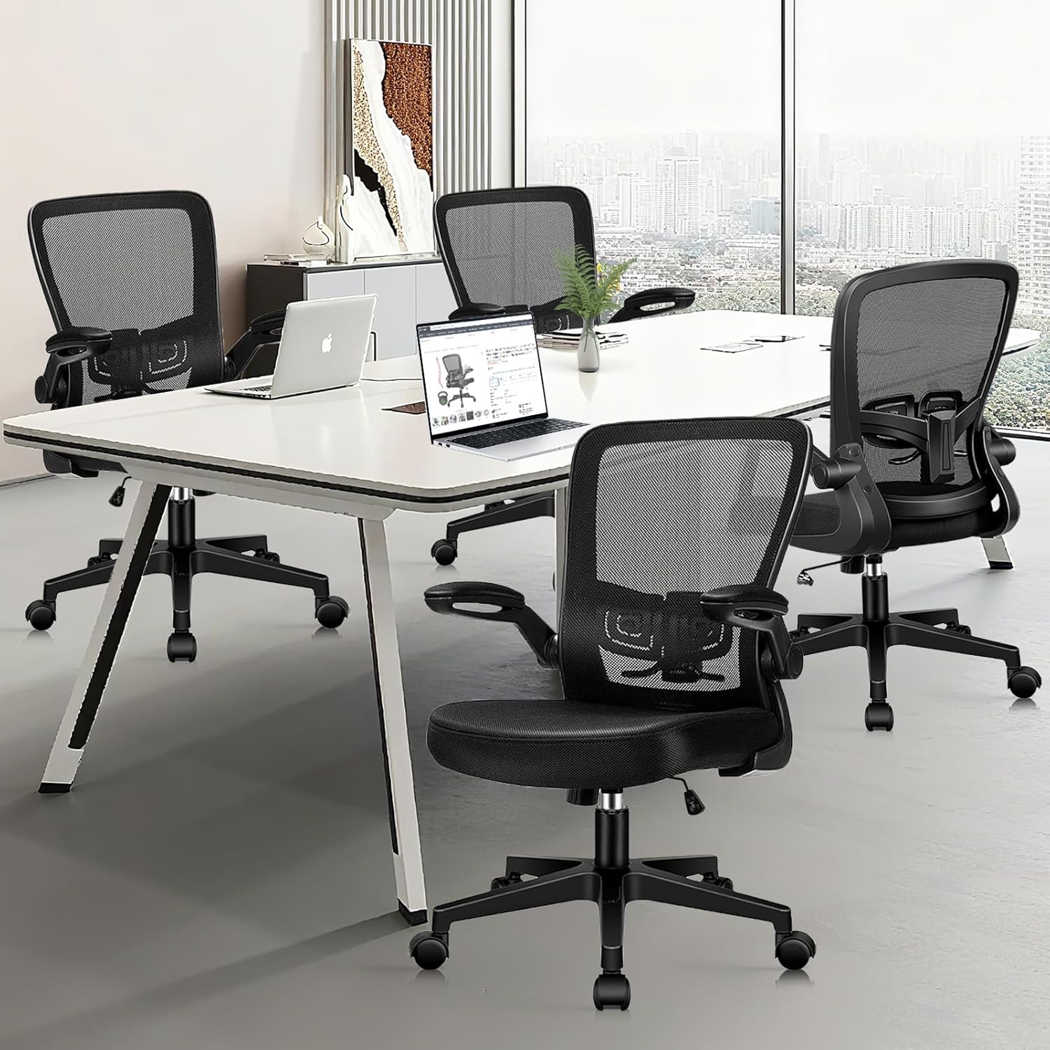 KLASIKA Desk Chairs with Wheels, Ergonomic Mesh Office Chair Adjustable Height and Swivel Lumbar Support Home Office Chair with Flip Up Armrests (8PK)