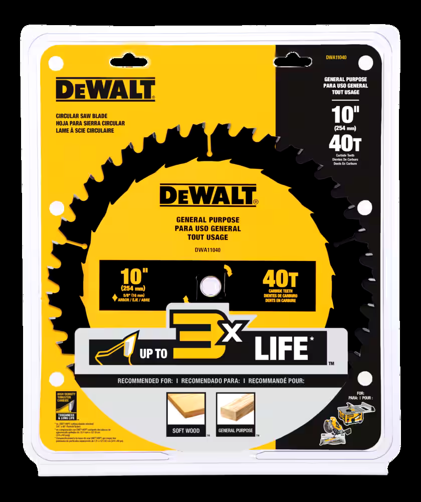 DEWALT DW3114 10-in 40T Carbide Tipped Circular Saw Blade for Wood