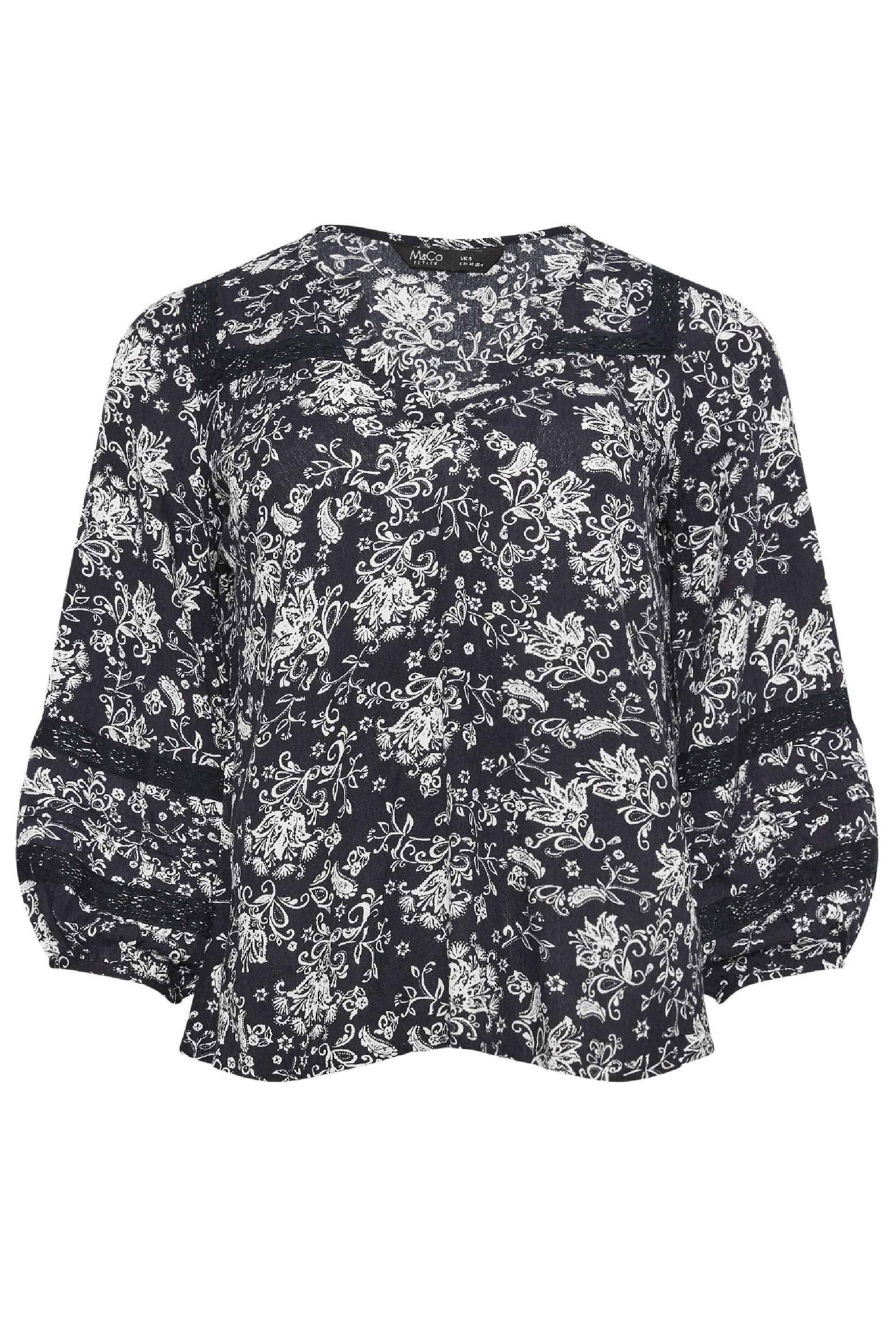 M&Co Petite Damask Print Lace Insert Top