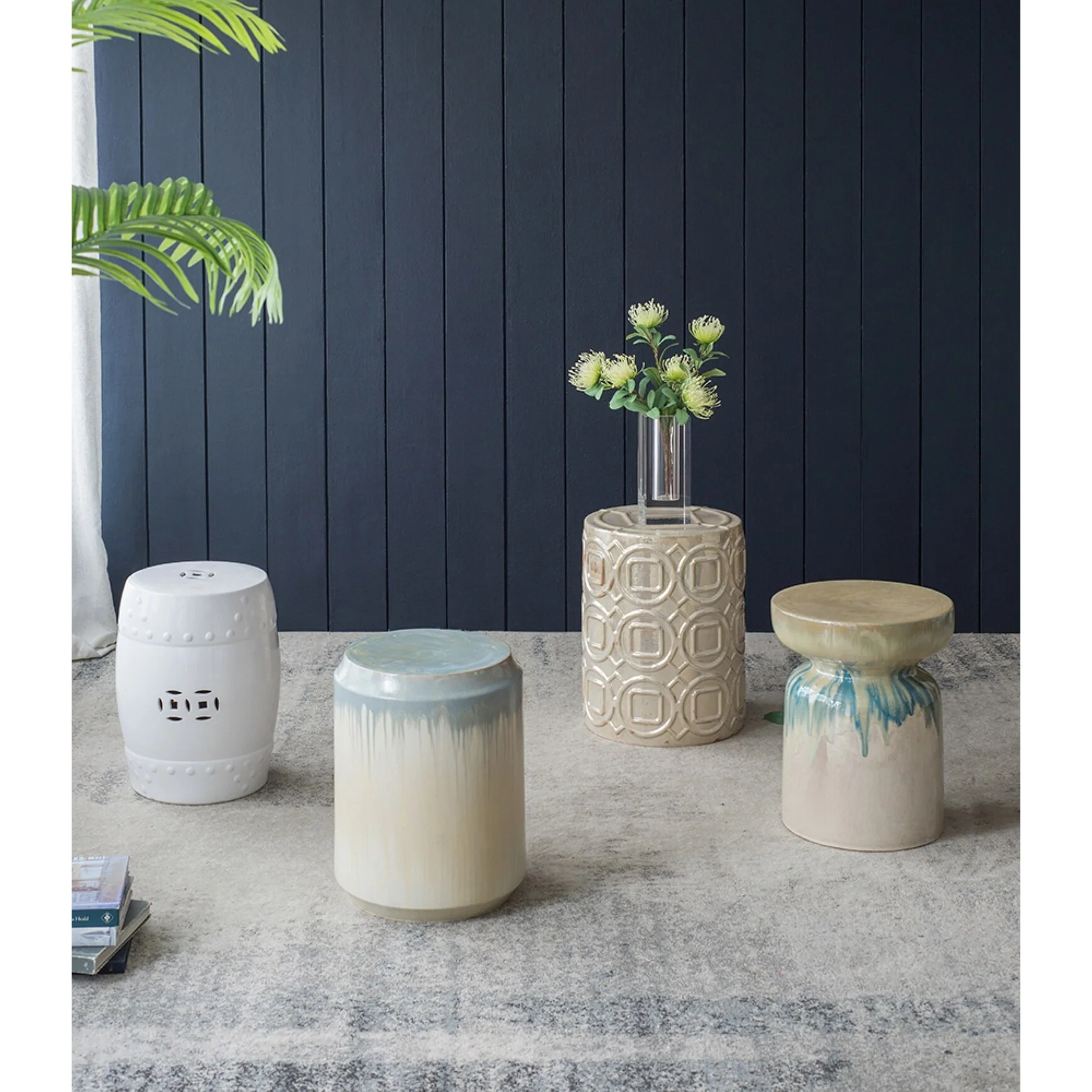 Geometric Overlapping Iridescent Ceramic Garden Stool - 19.5 - Beige