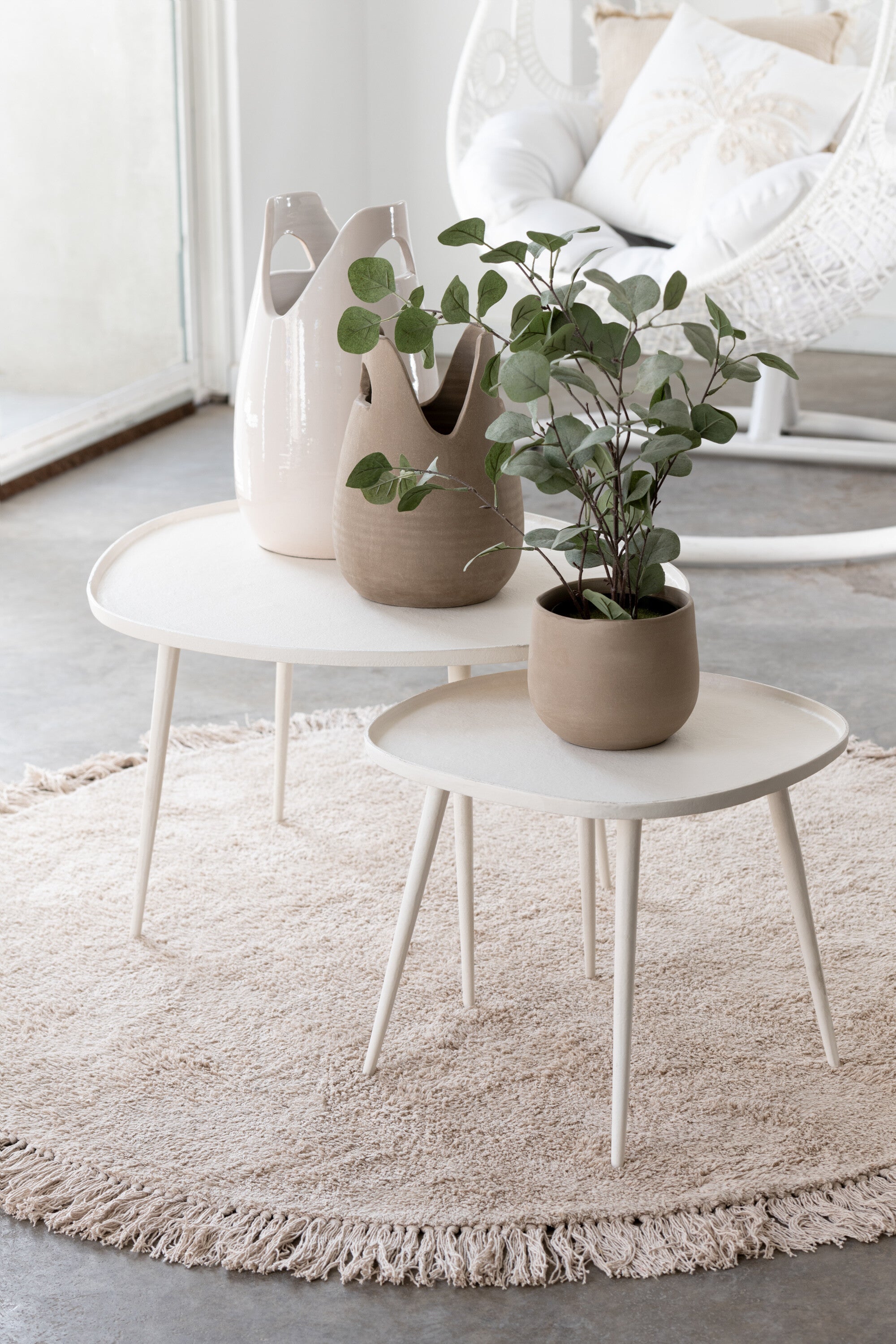 J-Line tapijt Rond   Franjes - katoen - beige