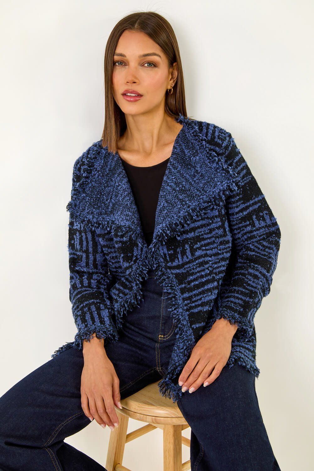 Roman Textured Fringe Collar Detail Cardigan