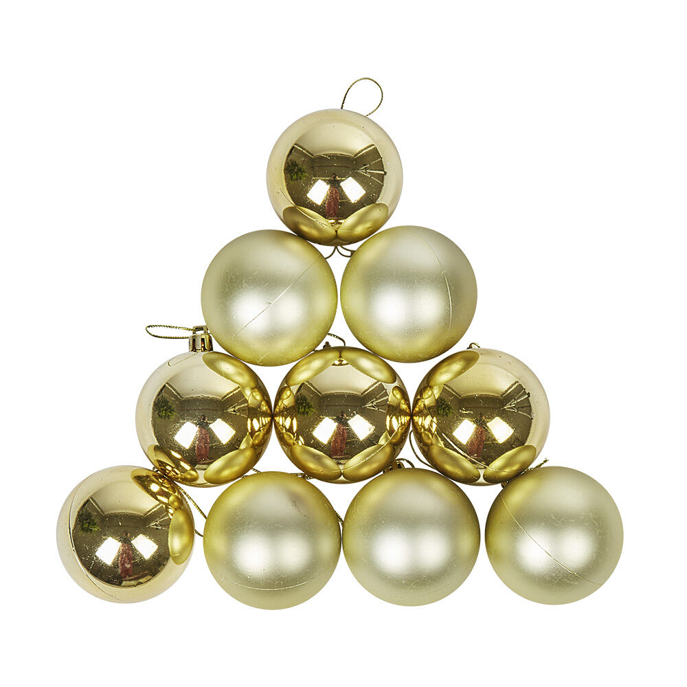 Boule de No&euml;l dorée brillante et mate x10