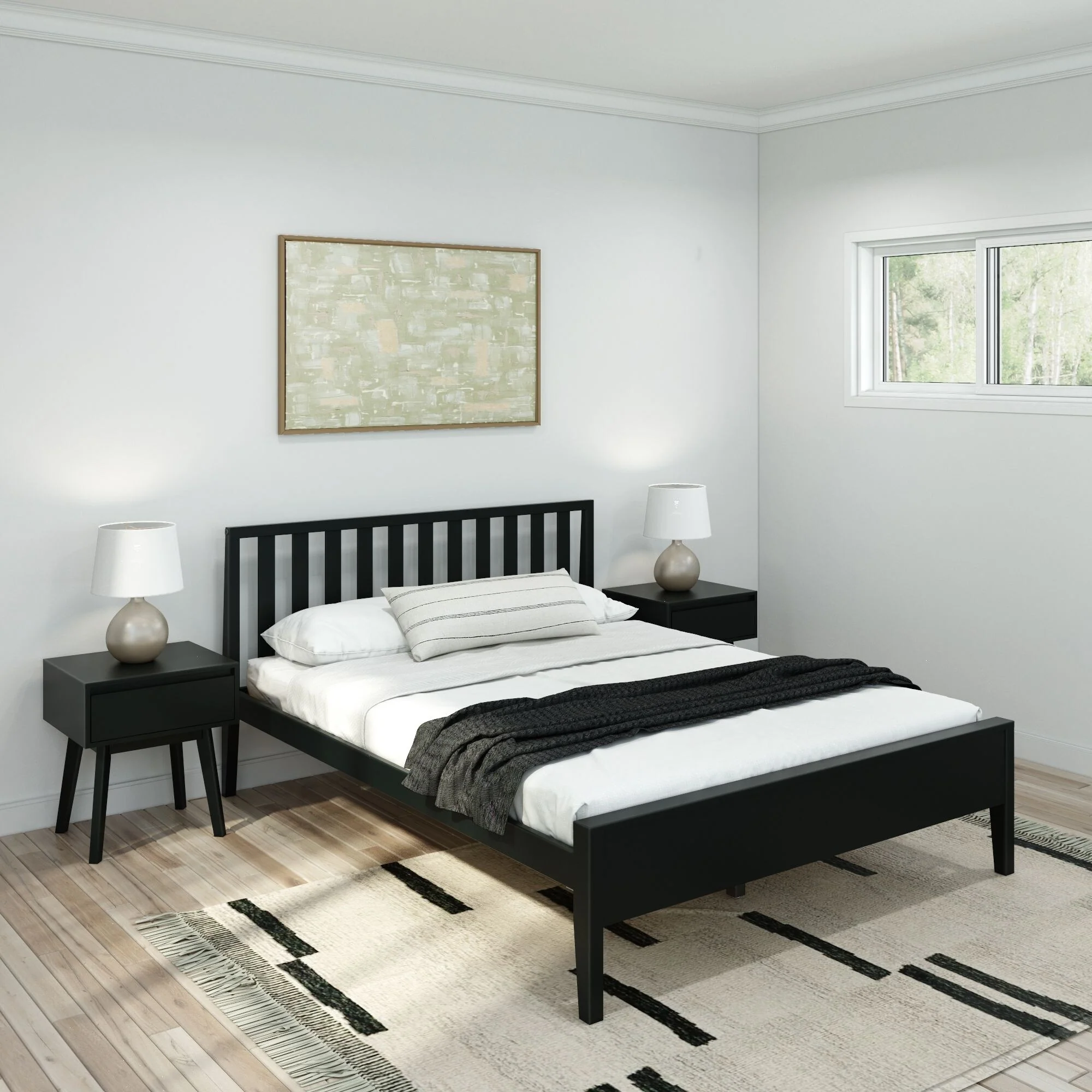 Plank and Beam Modern Queen-Size Bed with Slatted Headboard