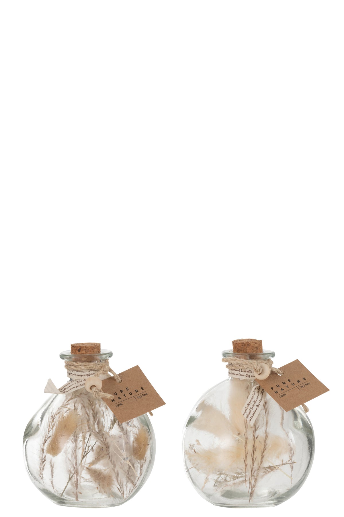 J-Line decoratie fles Gedroogde Bloemen - glas - naturel - small - 2 stuks
