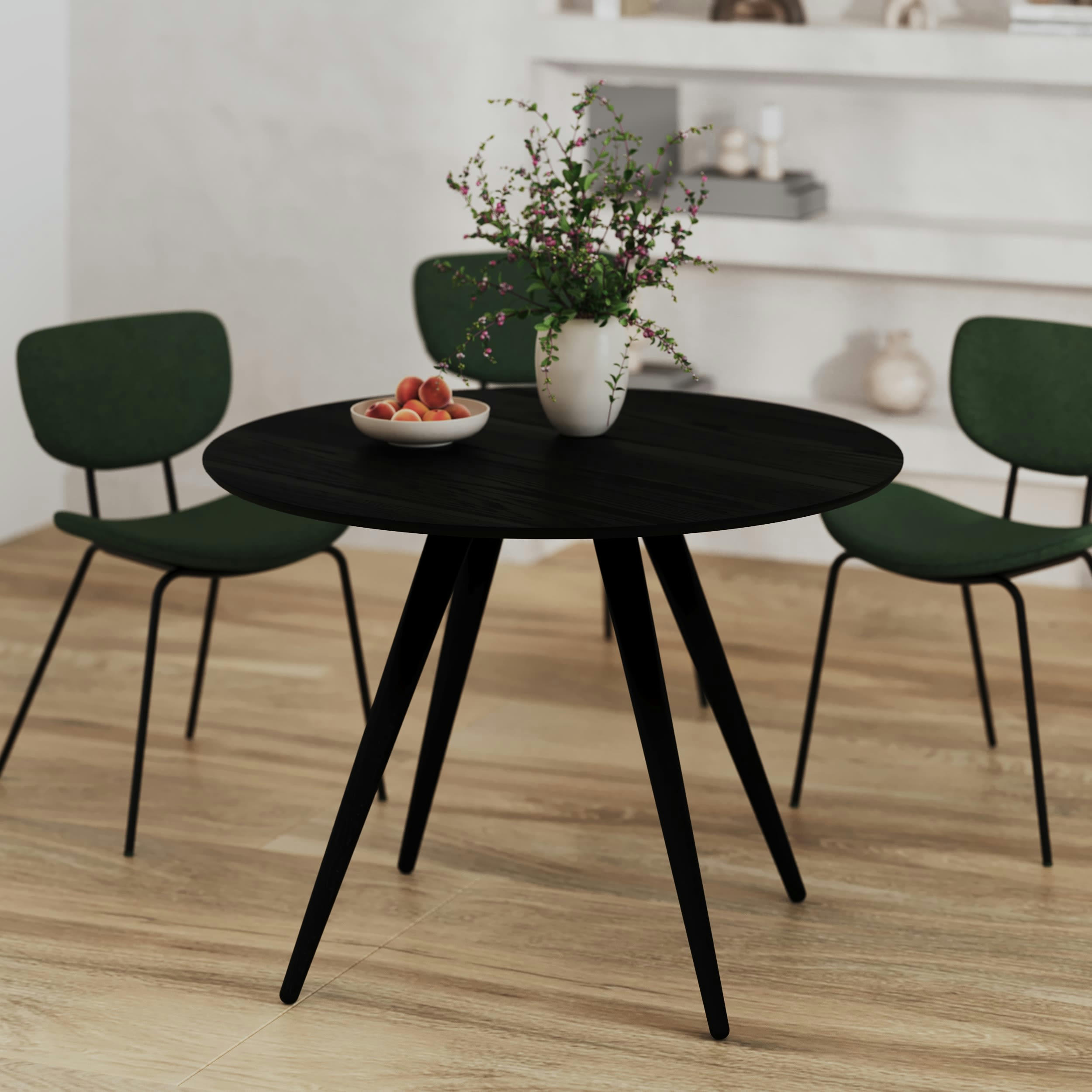LIWA - Table ronde 4 personnes en bois de frêne plaqué noir D105 cm