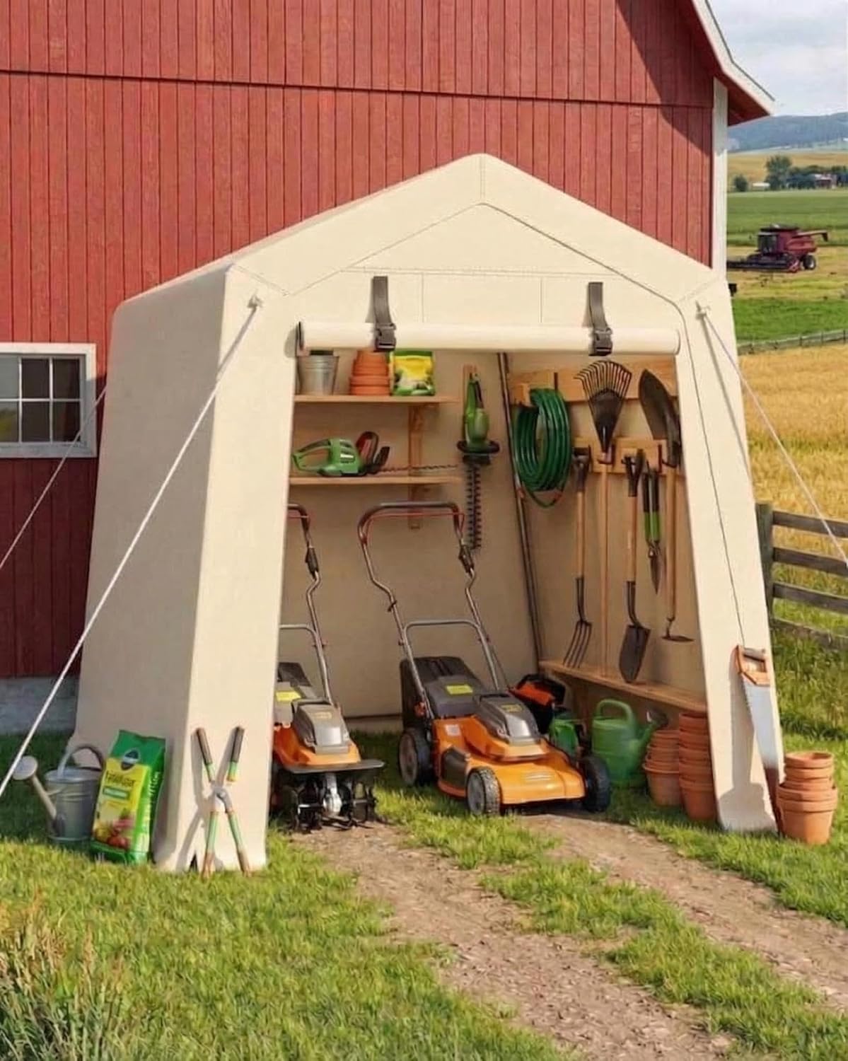 6x8 FT Portable Outdoor Storage Shelter Shed with Roll-Up Zippered Door, Heavy-Duty Waterproof and UV-Resistant Carport Tent, Suitable for Storing Motorcycles, Bicycles, Lawn Mower, Tools Khaki