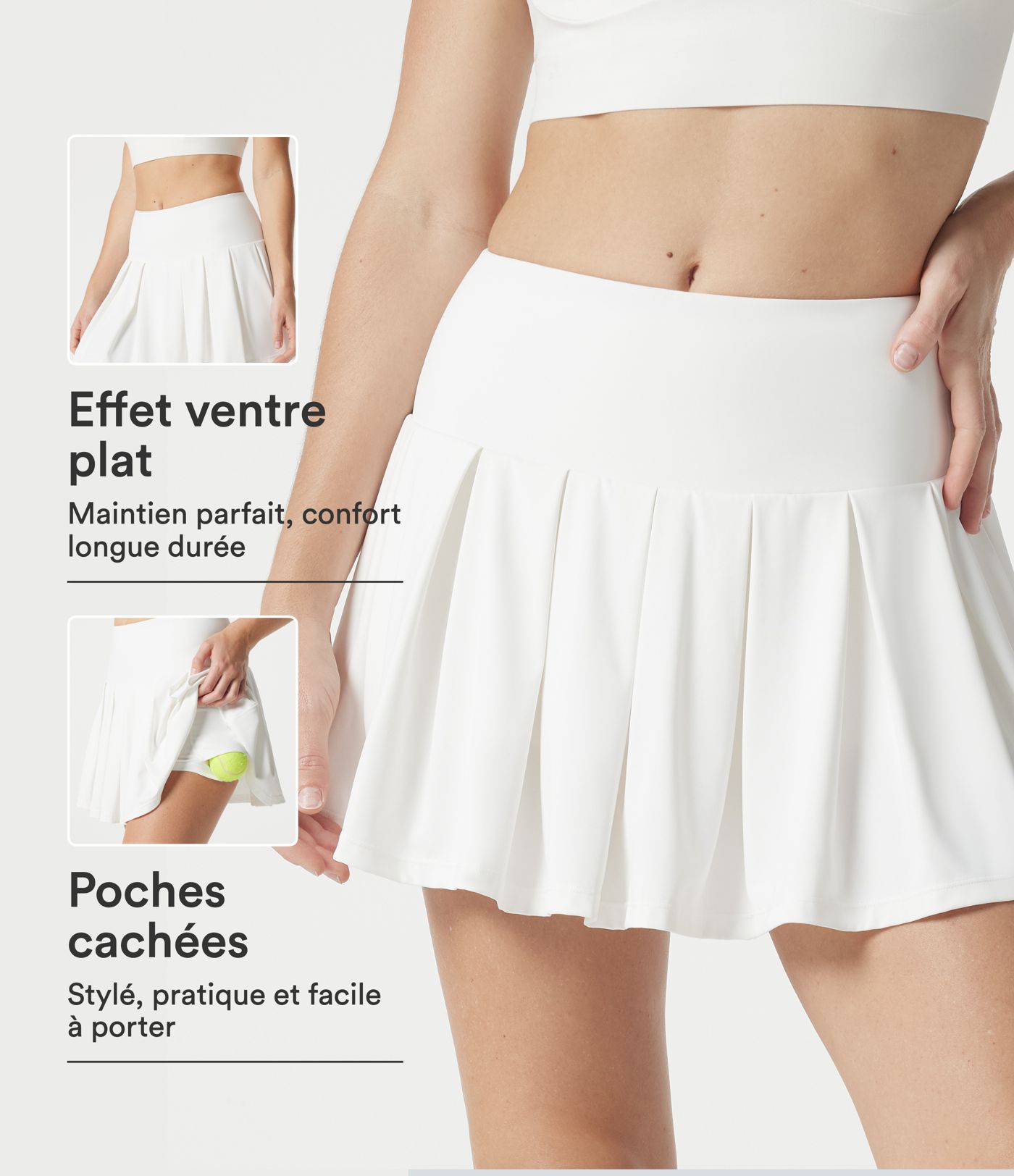 Jupe-short de tennis mini SoftlyZero™ QuickDry taille mi-haute gainante à plis avec poches