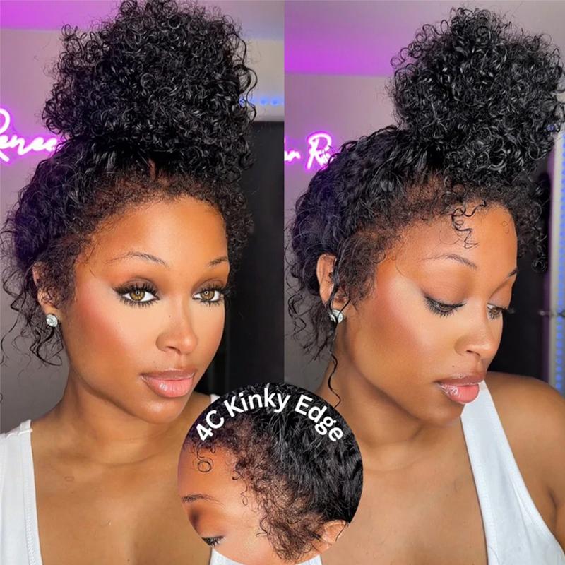 Glueless Curly Lace Front Wig 220% Density Natural Black