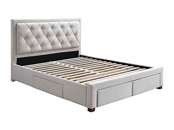 Lit avec tiroirs 160 x 200 cm - Tissu - Beige   Matelas - LEOPOLD