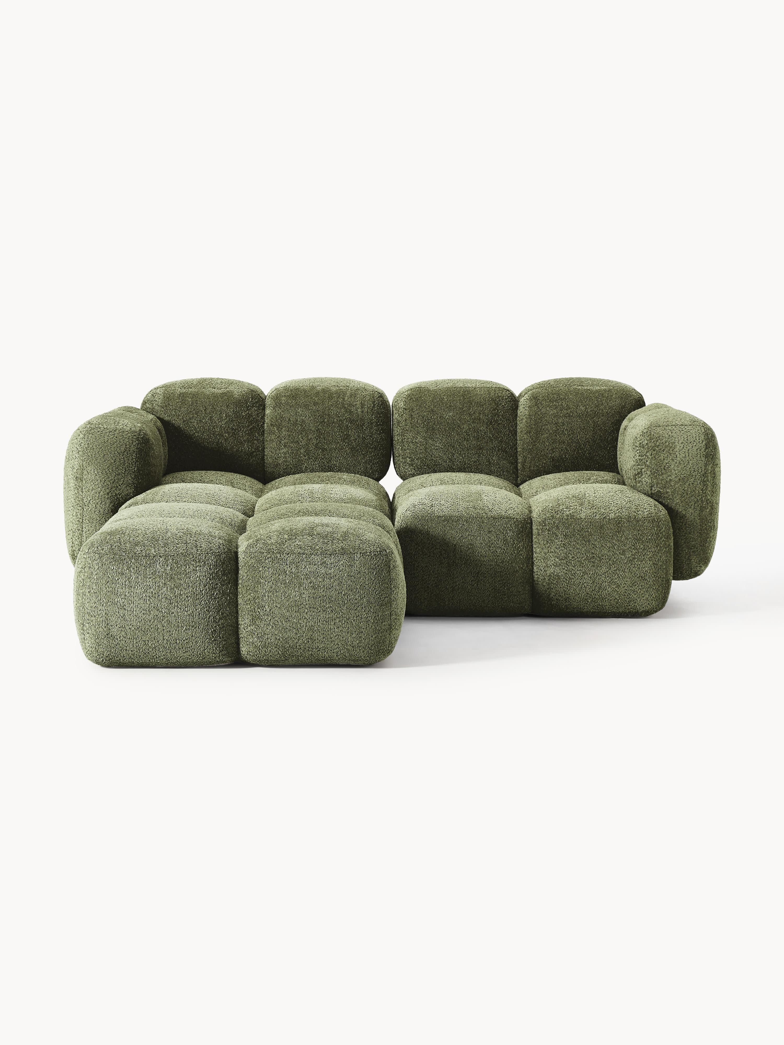 Modulares Sofa Tayla (3-Sitzer) aus Teddy-Bouclé mit Hocker (links/rechts)