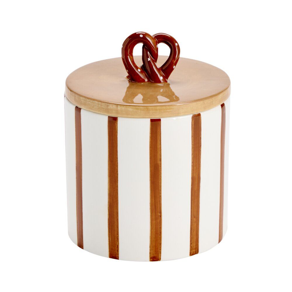 BoÎte céramique bretzel rayures marron Ø13xH18cm
