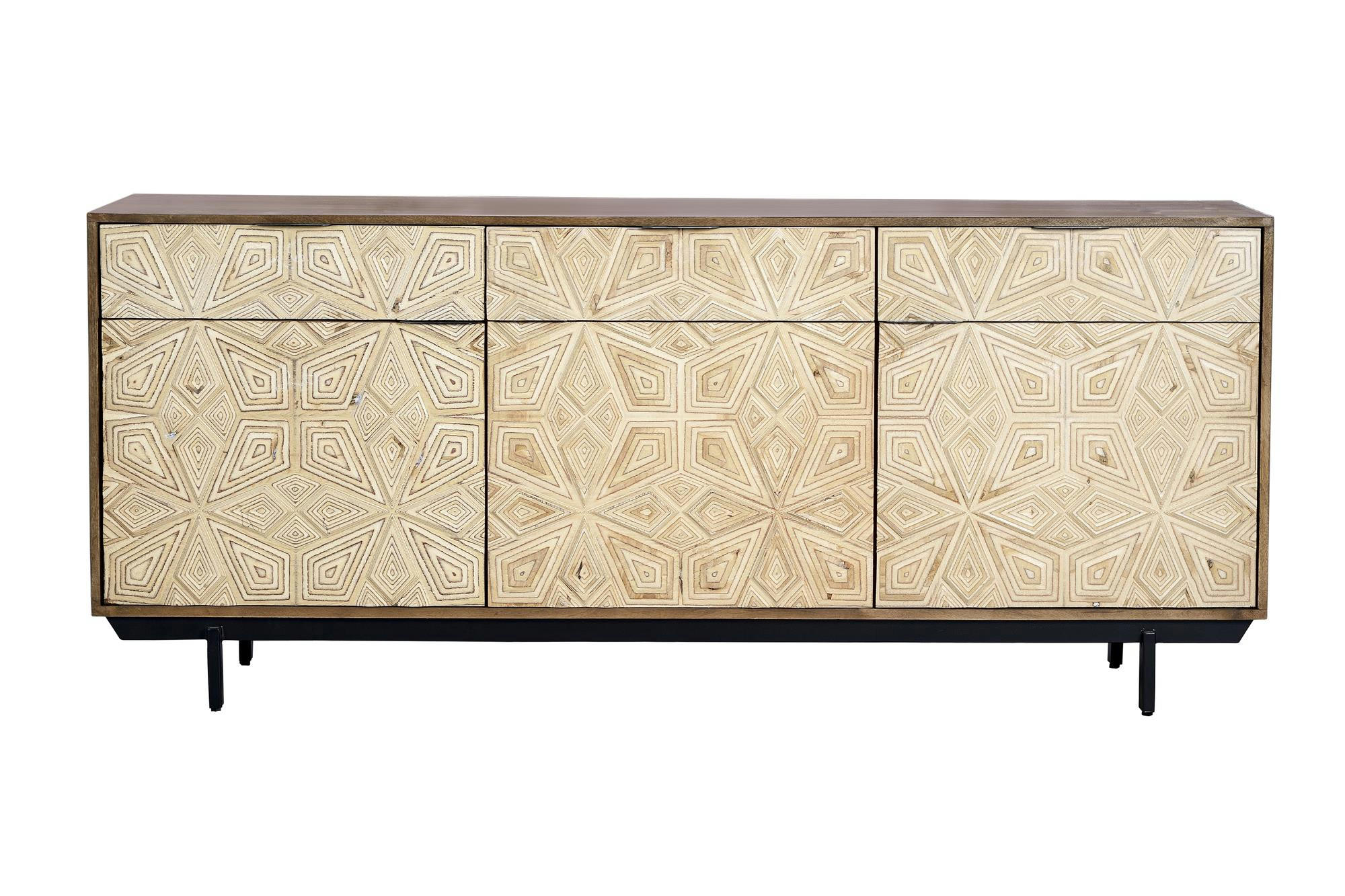 LUXURI - Buffet manguier sculptée e pieds métal