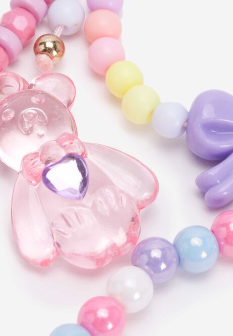 Girls 3pk Pink Beaded Teddy Bracelets