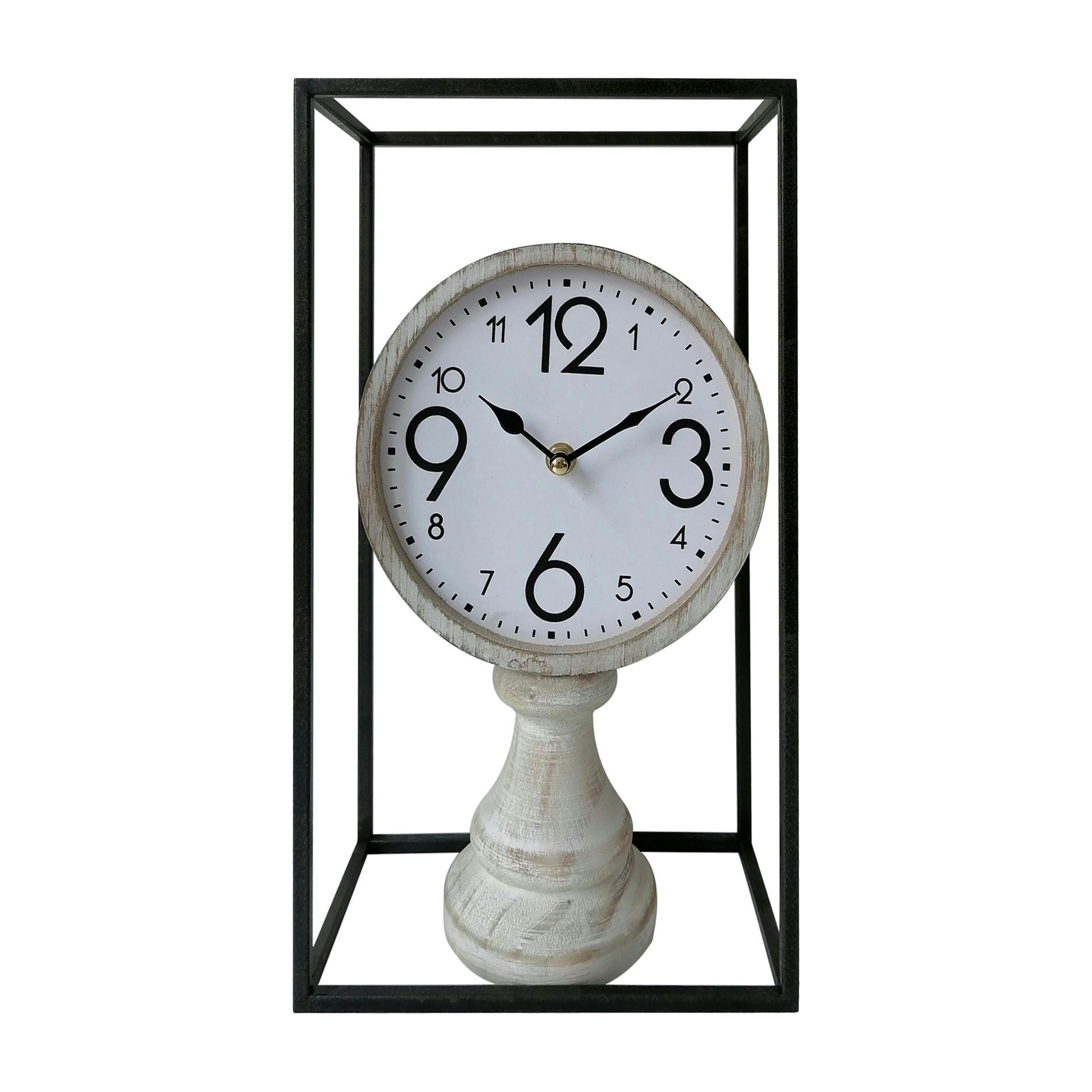 - Horloge de table vieille en MDF et métal noire et blanche