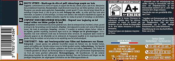 Mastic vitrier blanc Toupret pot 0,5 kg