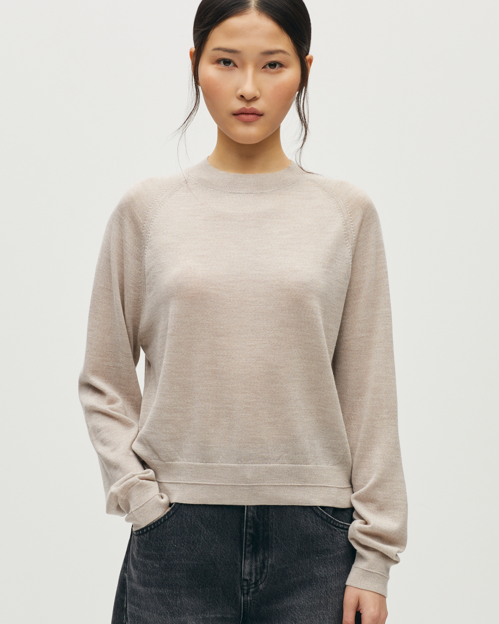 Pull col rond en laine mérinos et soie