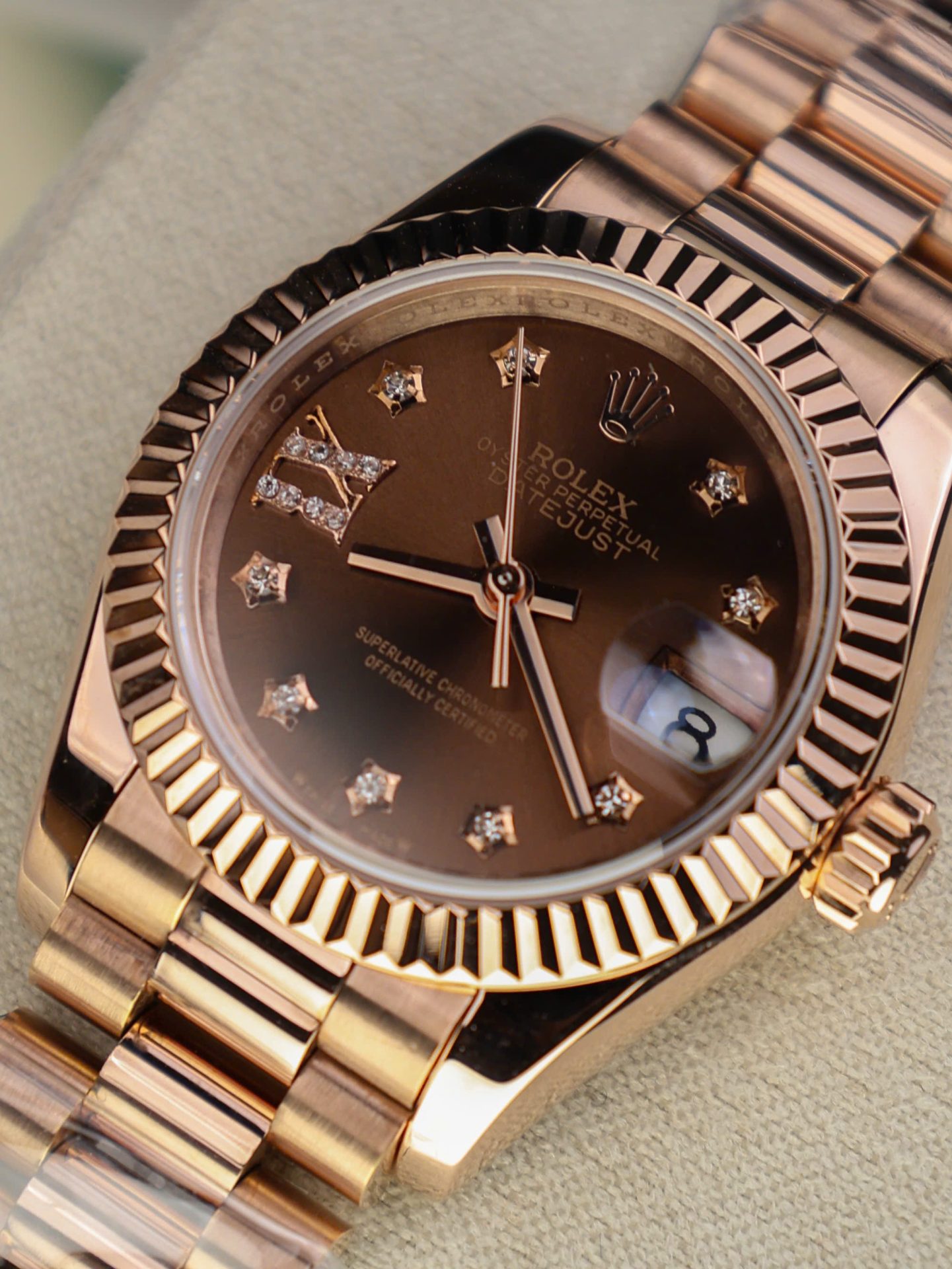 Rolex Lady-Datejust 279175-0004 RG Plated Chocolate Dial CZ Diamonds 28mm Super Clone