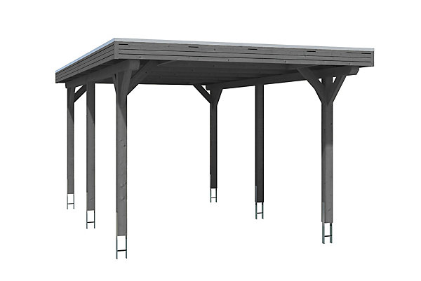 Carport SKAN HOLZ Spessart 355x604cm, bois lamellé-collé, traitement coloré gris ardoise