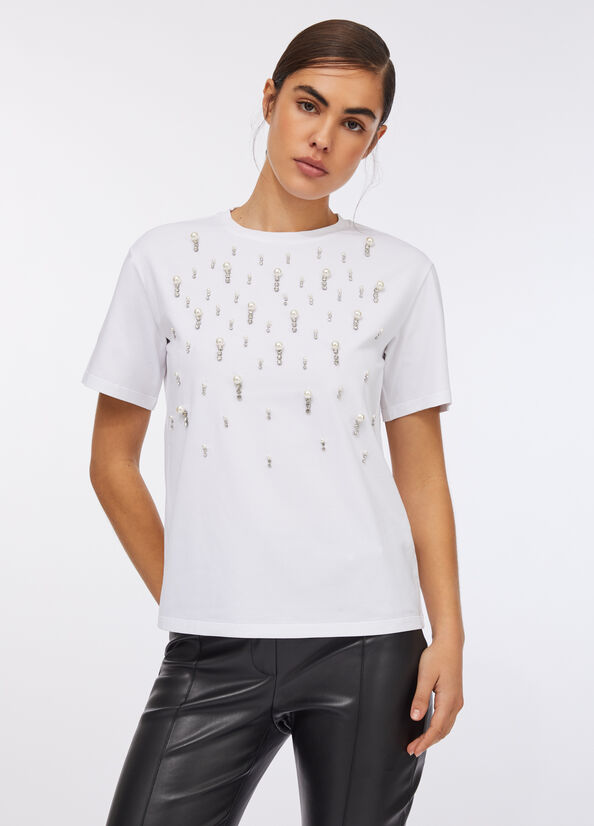 T-shirt con perle e strass