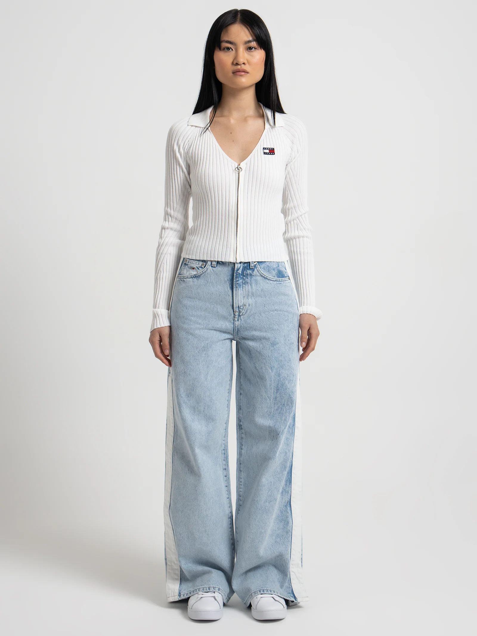 Badge Ribbed Zip Through Cardigan