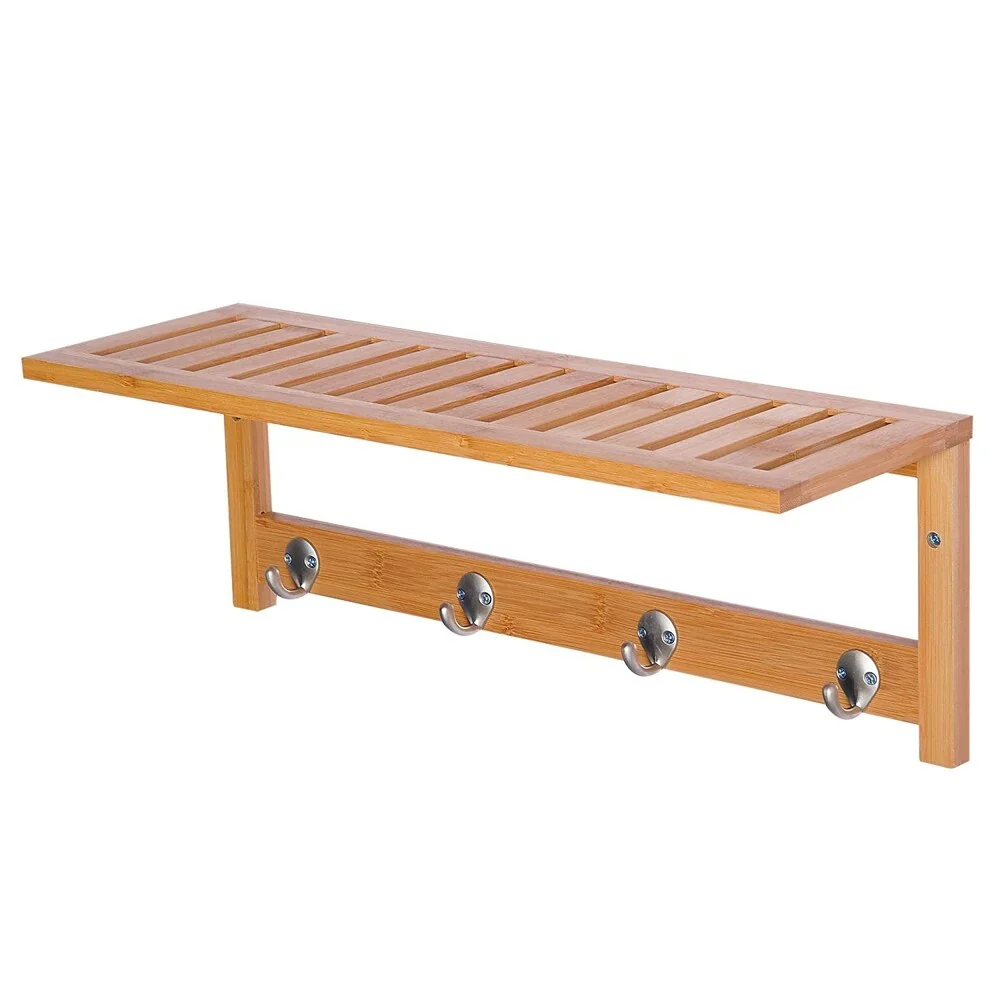 HomCom 20 Bamboo Wood Entryway Coat Rack Wall Shelf - Natural - 6.75*19.75*7.75
