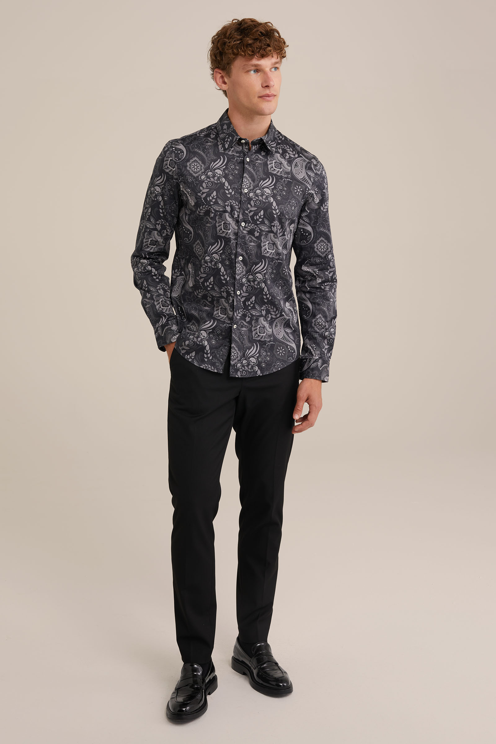 Heren satijn look overhemd met dessin