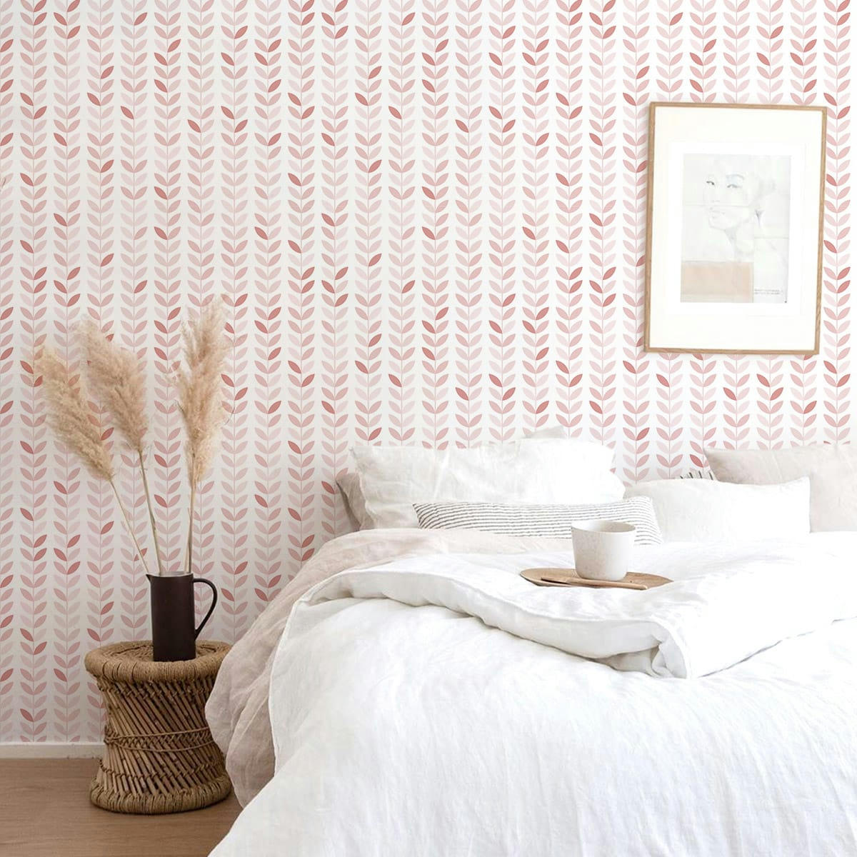 VINTAGELEAVES - Papier peint vinyle adhésif feuilles vintage rose vif 50x300 cm