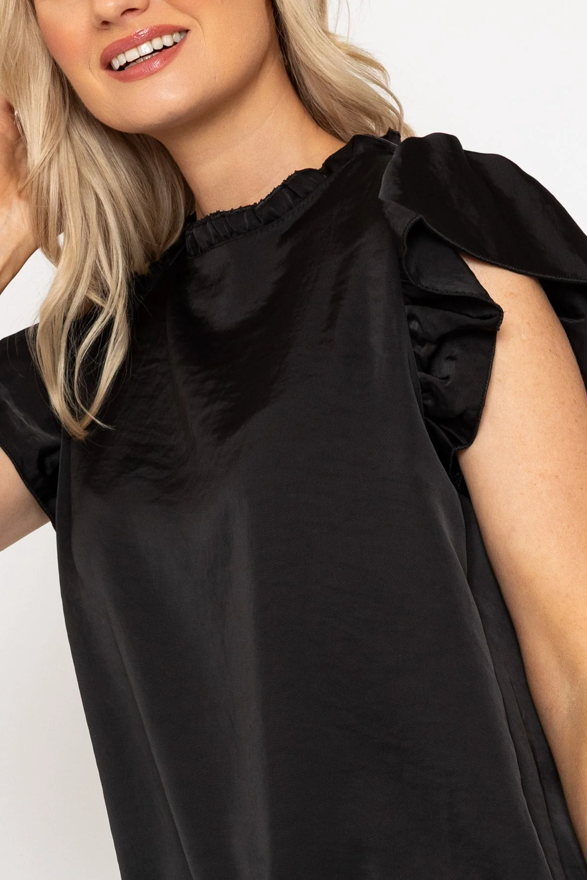 Black High Neck Sateen Top