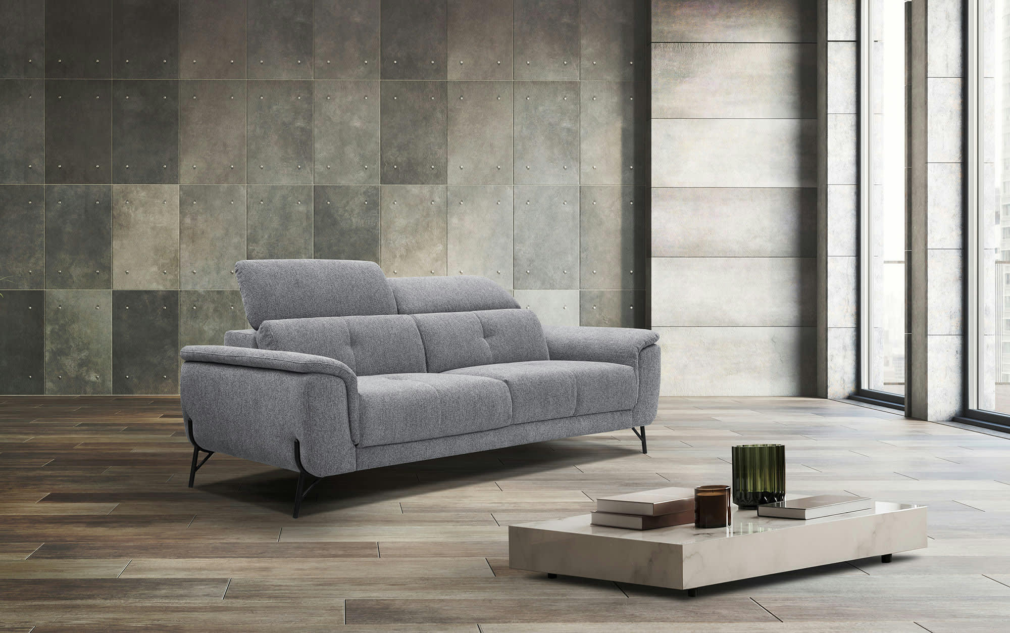 AVENA - Canapé droit 3 places XXL tissu gris