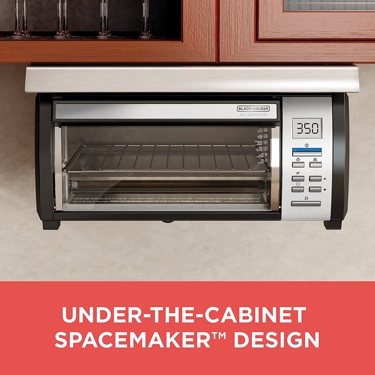 BLACK DECKER SpaceMaker Under Counter Toaster Oven, Digital Controls, Black/Stainless Steel, Fits 9测 Pizza or 4 Slices