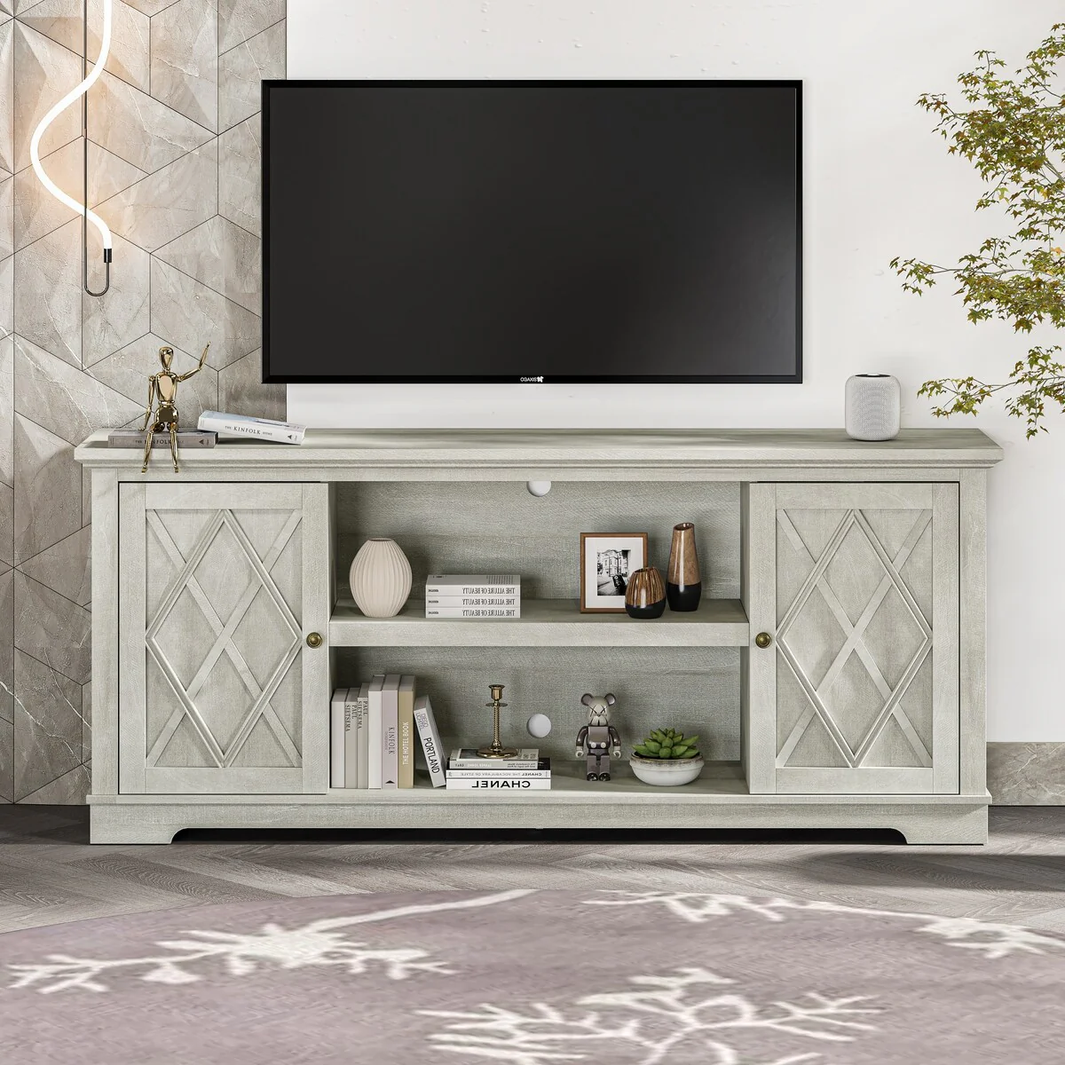 70 Farmhouse TV Stand Console for TVs up to 75 inch - Easy Assembly - 70 in Width