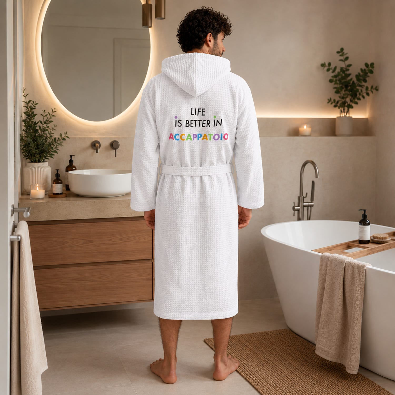 Accappatoio nido d'ape L/XL bianco Life is better
