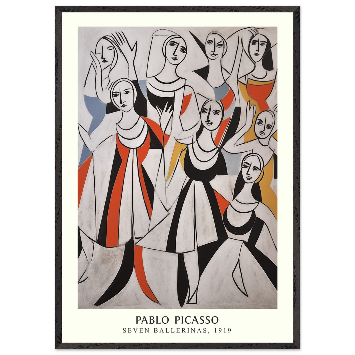 Artfulprints Poster met Lijst Pablo Picasso - Seven ballerinas  - 70x100 cm - Meerkleurig
