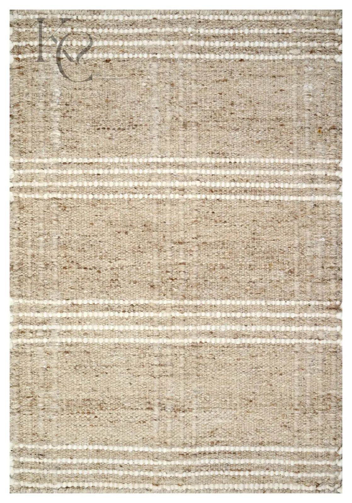 Handwoven Wool Cotton Rug | Beige Ivory Plaid, Farmhouse Style