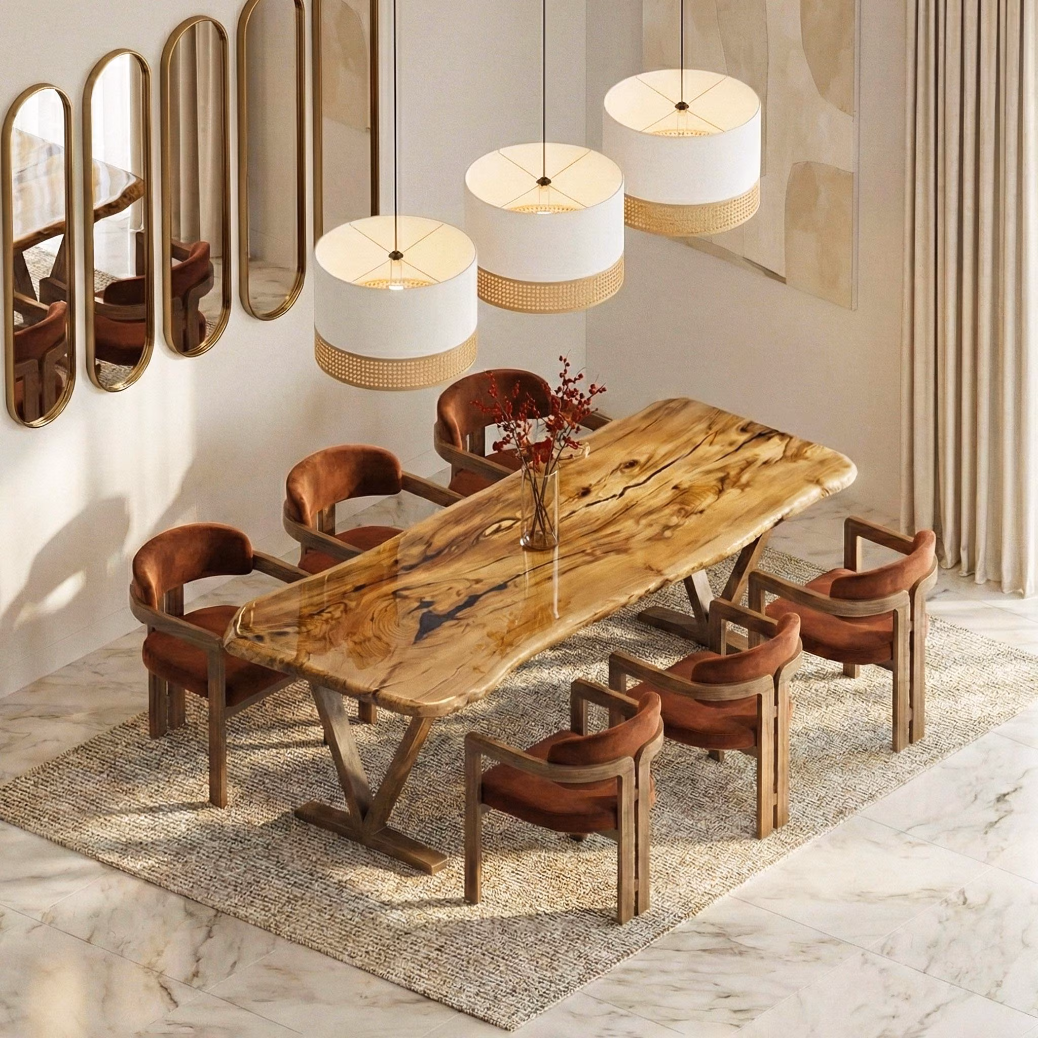 Live Edge Dining Table Epoxy Chestnut Table Kitchen Table Dining Room Furniture