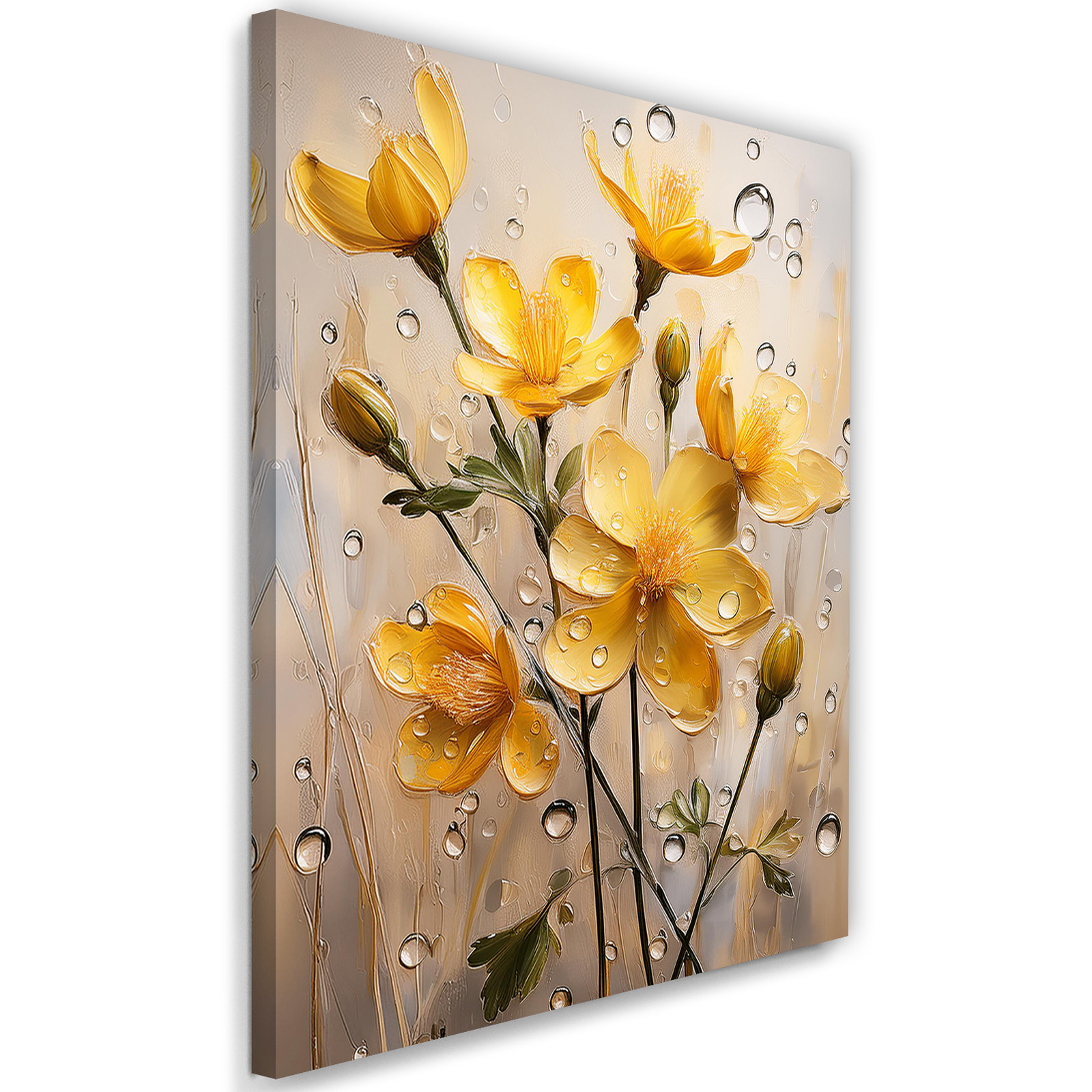 Feeby Obraz na płótnie, Żółte Kwiaty krople deszczu 40x60