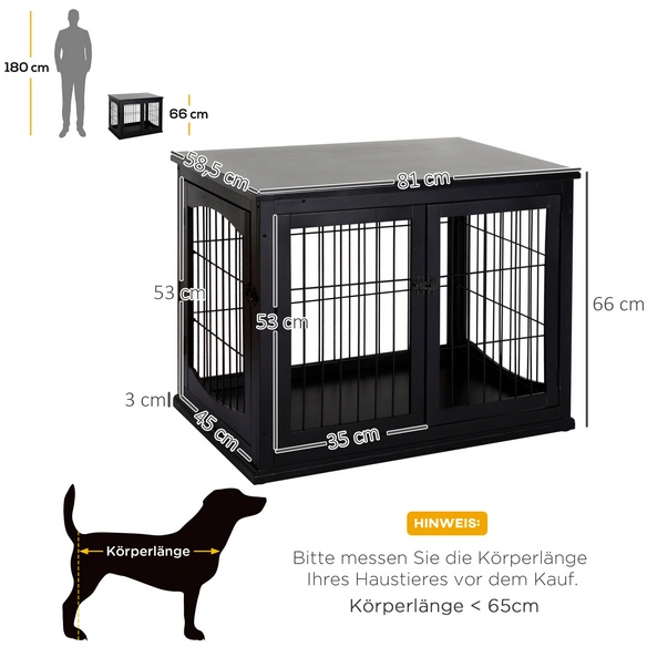 Hundekäfig, BxHxT: 58,5 x 66 x 81 cm, MDF/Eisen