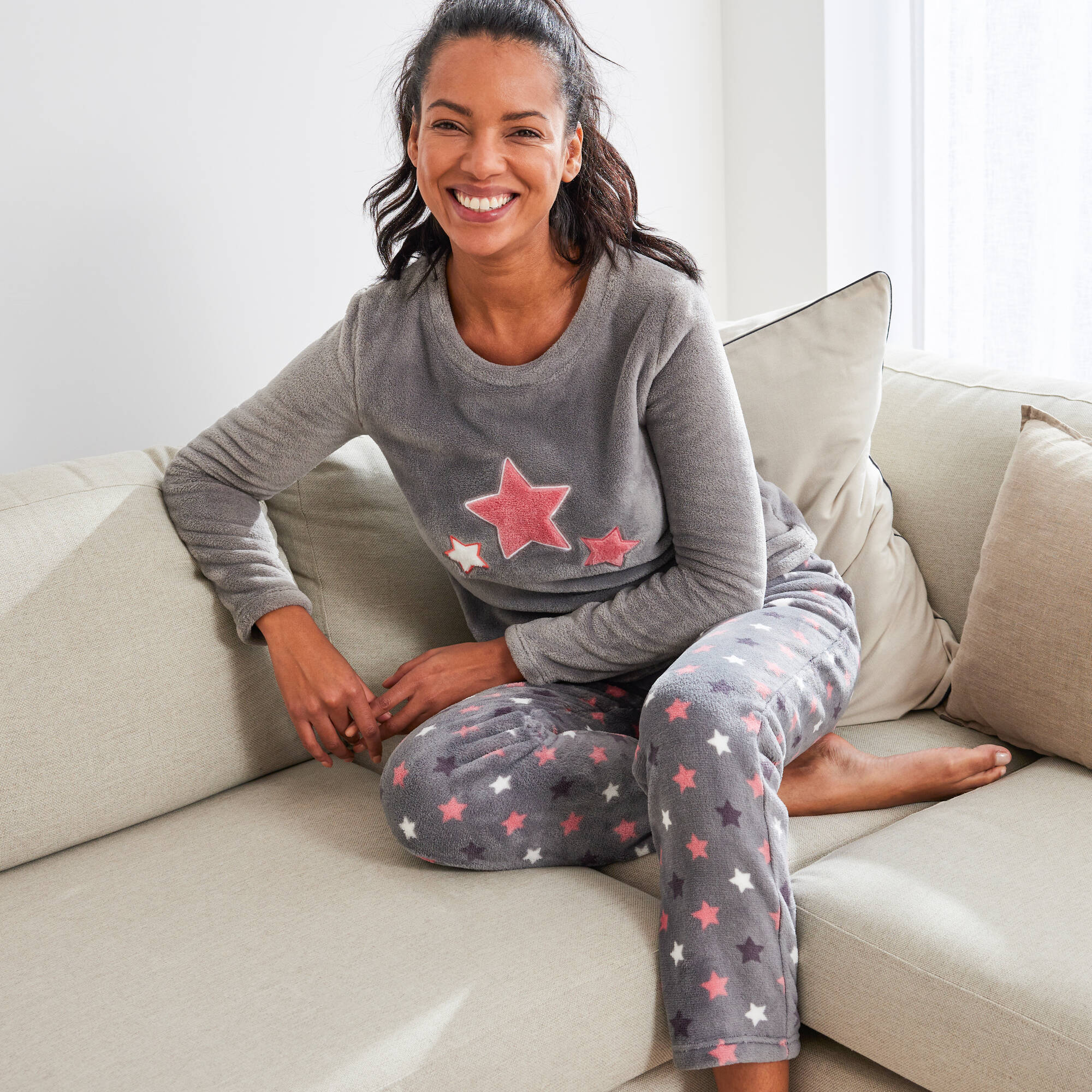 Pyjama pantalon polaire "étoiles", toucher peluche