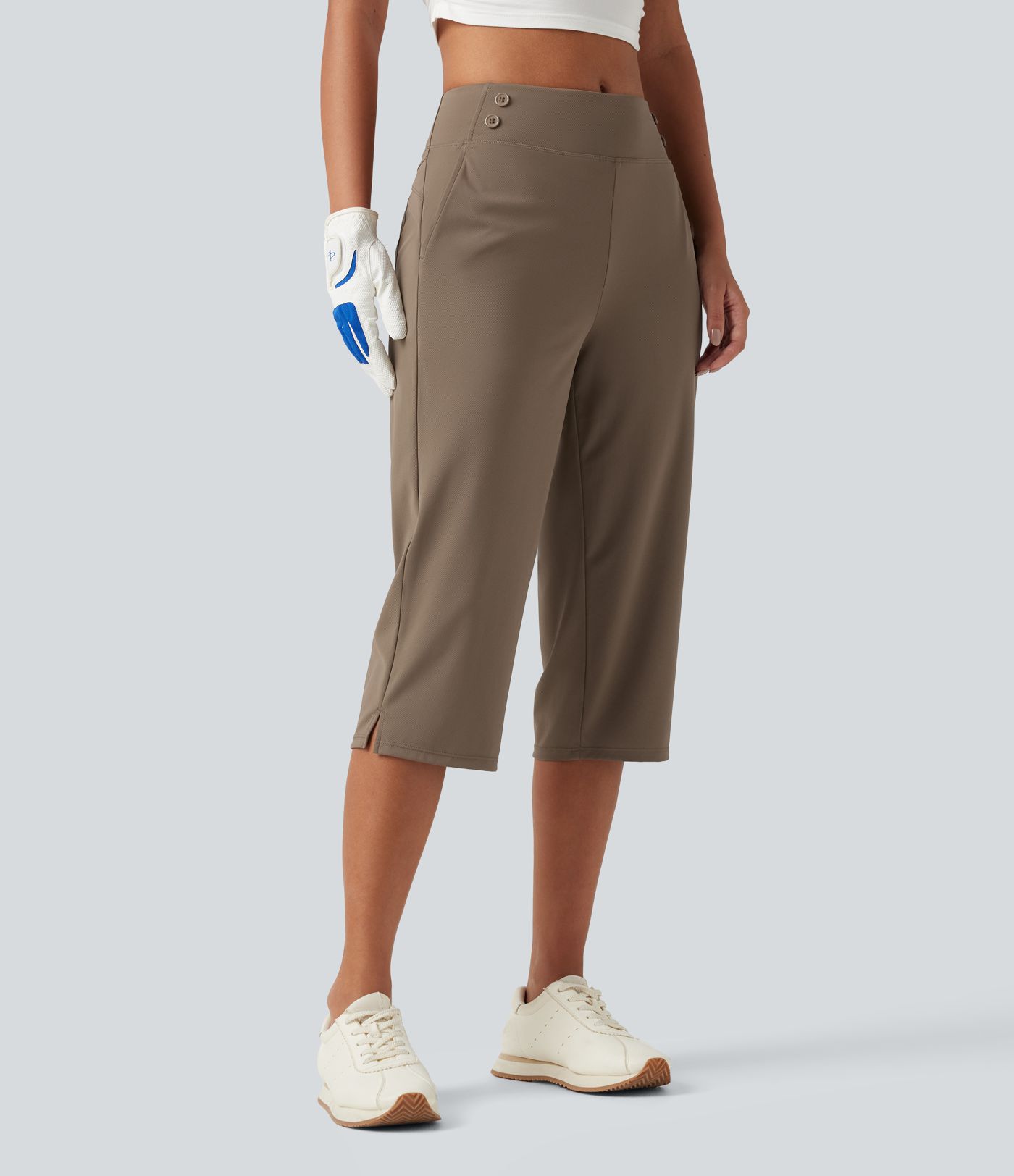 Pantalon de golf capri taille mi-haute avec poches, séchage rapide, protection solaire UPF 40