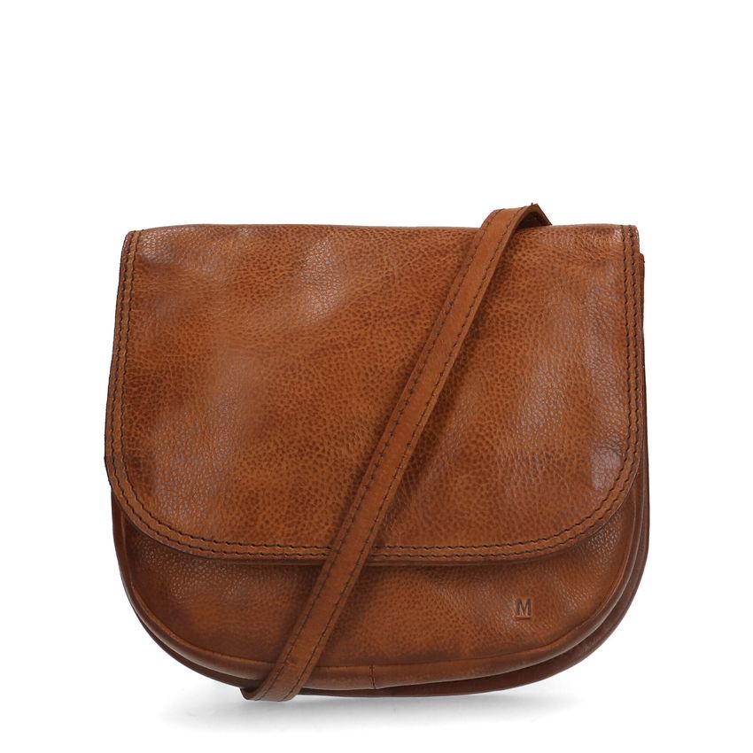 Manfield Cognac leren schoudertas