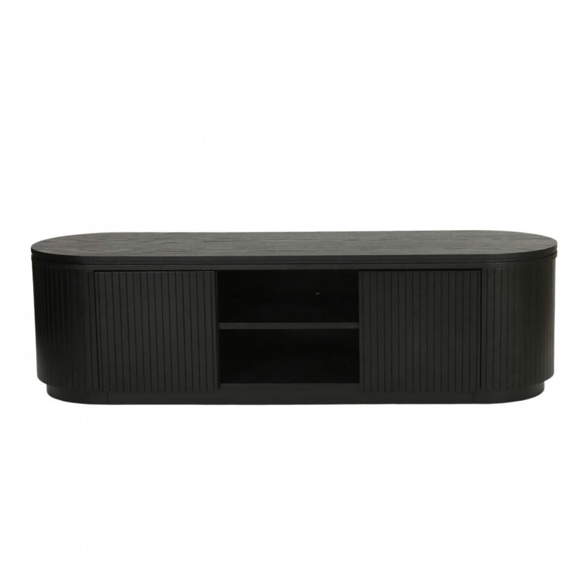 BAKA - Meuble TV morderne avec tasseaux de bois noir