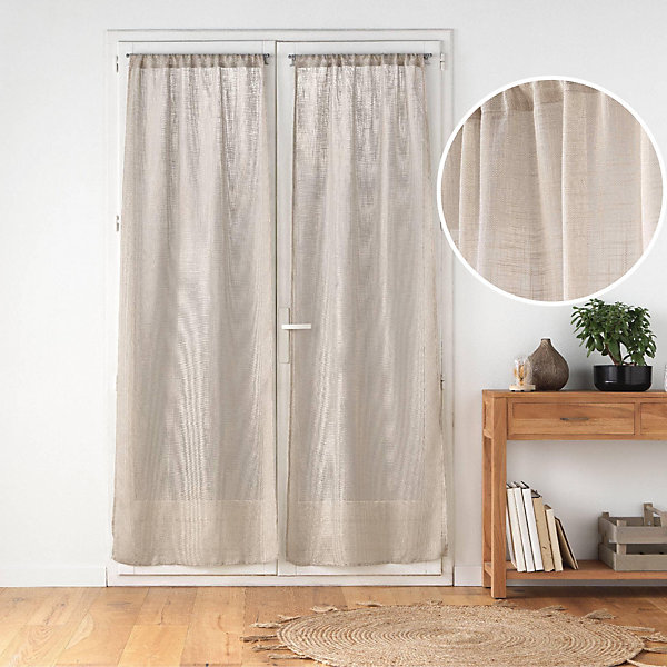 Paire de voilages passe-tringle 2 x 70 x 240 cm Effet lin tissé HALTONA Noisette