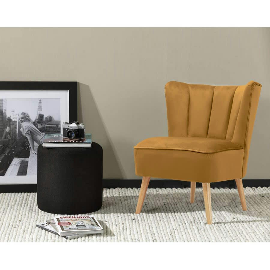 VELVET - Fauteuil design en tissu noisette style vintage